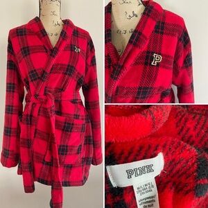 •VS PINK• plaid fleece robe